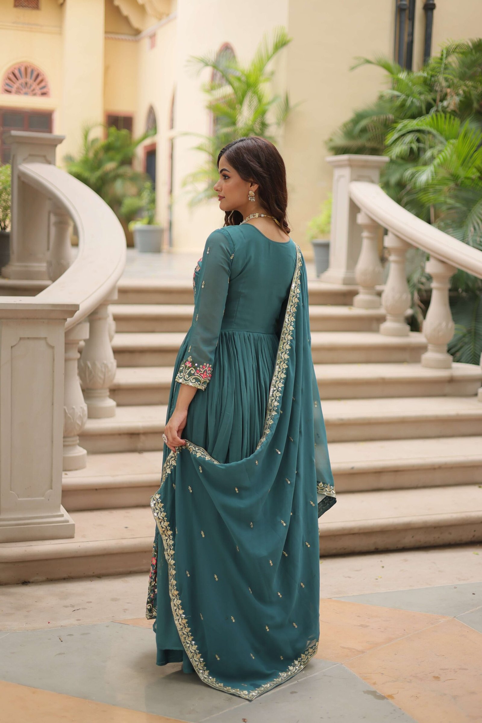 Rama Faux Georgette Sequins Embroidered Kurti with Sharara & Dupatta Set
