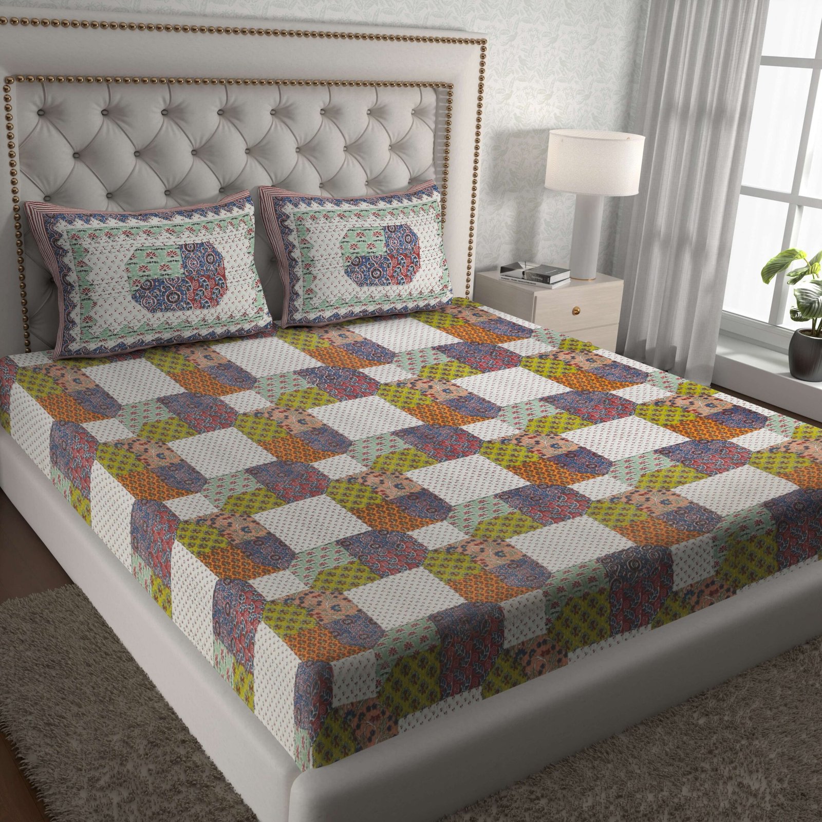 Rajasthani Traditionally Printed Cotton Doublebed Bedsheet With Pack of 2 Pillow Covers - Image 2